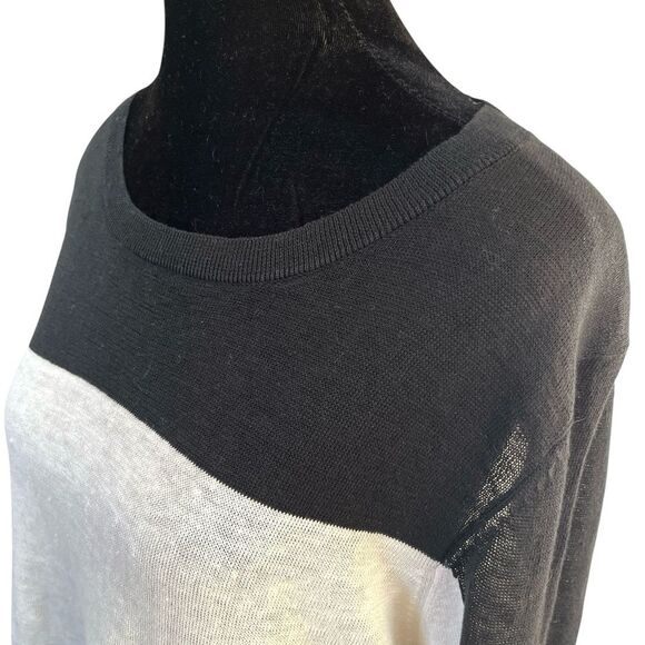 360 Linen Knit Sweater Size Large Black and Cream Color block Lightweight - Picture 3 of 8
